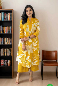 fiuxus women cotton blend kurti palazzo set