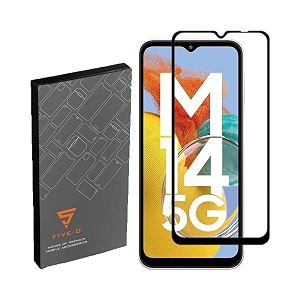 five-o tempered glass screen guard for samsung galaxy m14 5g - edge to edge tempered glass screen protector - 9h hardness - 6d tempered glass - pack of 2