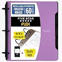 Five Star Flex Refillable Notebook + Study App 1 Inch O-Rings Binder with Pockets Tabs and Dividers, 220 Sheet Capacity, Includes 60 Sheets 8.5" x 11" College Ruled Paper, Amethyst (29328AB6)