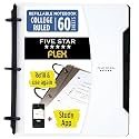 Five Star Flex Refillable Notebook + Study App, College Ruled Paper and 1 Inch TechLock Ring Binder with Pockets, Tabs and Dividers, 200 Sheet Capacity, White (29328AE2)