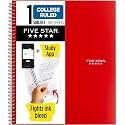 Five Star Spiral Notebook Plus Study App, 1 Subject, College Ruled Paper, 100 Sheets, 8-1/2" x 11", Fire Red (72053), (Pack of 12)