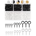 FIVEIZERO 450pcs Small Screw Eye Pins for Jewelry Making, 2 Color Mini Eye Hooks for Crafts & Bead Charms, Tiny Eyelet Screws for Art Projects, DIY Pendant Findings (Silver & Black, 3 Sizes)