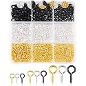 FIVEIZERO 600pcs Small Eye Pins for Jewelry Making & DIY Crafts, 3 Color Mini Eyelet Screws for Art Projects & Bead Charms, Tiny Eye Hooks for Crafts (Gold, Silver & Black, 3 Sizes)