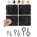 FIVEIZERO 600pcs Small Screw Eye Pins for Jewelry Making, Black Mini Eye Hooks for Crafts & Bead Charms, Tiny Eyelet Screws for Art Projects, DIY Pendant Findings (Black, 3 Sizes)