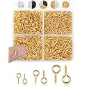 FIVEIZERO 600pcs Small Screw Pins for Jewelry Making & DIY Crafts, Mini Eyelet Screws for Art Projects & Bead Charms, Tiny Hooks & Eyes for Crafts (Gold & Silver, 3 Sizes)