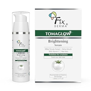 fixderma tomaglow skin brightening serum for face with 4 niacinamide 2 alpha arbutin vitamin c amp white tomato extract  reduce pigmentation amp dark spots  brightens the skin for men amp women - 30ml