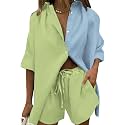 Fixmatti Women Jumpsuit Low V Neck Drawstring Waisted Long Pant Romper Outfits