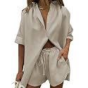 Fixmatti Women Jumpsuit Low V Neck Drawstring Waisted Long Pant Romper Outfits