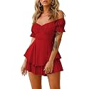 Fixmatti Women Jumpsuit Low V Neck Drawstring Waisted Long Pant Romper Outfits