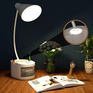 fizzytech 360 flexible desk lamp light - advanced pen amp mobile holder modern touch switch all-in-one adjustable table lamp for reading studying amp office white