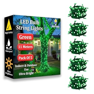 fizzytech 11 meter 40 led green fairy string lights 5mm decorative lights for home wall decoration diwali christmas wedding garden amp party decor pack of 5