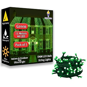fizzytech 11 meter 40 led green fairy string light 5mm decorative led wall light for home decoration diwali christmas wedding amp party decor pack of 1