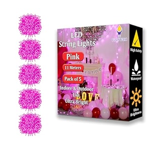 fizzytech 40 led rice light for decoration strip and series light for diwali christmas lights of home decoration bedroom wedding birthday party patio - 11 meter pack of 5 pink