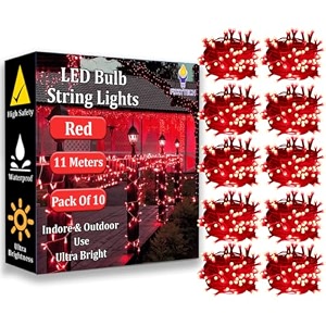 fizzytech 11 meter 40 led red decorative string lights 5mm fairy lights for home decoration wall diwali christmas wedding bedroom amp party decor pack of 10