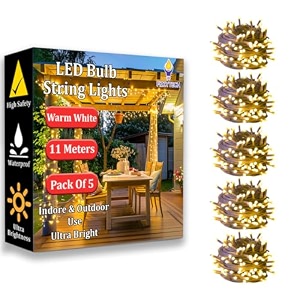 fizzytech 11 meter 40 led warm white fairy string lights 5mm decorative wall lights for home decoration diwali christmas wedding amp bedroom decor pack of 5