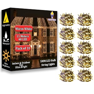 fizzytech 11 meter 40 led warm white decorative fairy lights 5mm led string lights for home wall bedroom diwali christmas amp wedding decor pack of 10