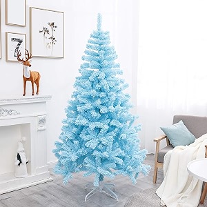 fizzytech 5 feet blue snow flocked pvc artificial christmas tree with 492 tips  premium decorative look  durable pvc material  metal stand  easy 3-step assembly  christmas home decoration