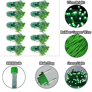 fizzytech 15 meter 60 led green 5mm fairy string lights for home decoration garden wall diwali christmas amp party decor pack of 10