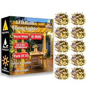 fizzytech 20 meter 60 leds 8mm decorative string light  green led fairy light for diwali christmas weddings amp home decoration  polycarbonate 60 led ww 8mm pack of 10