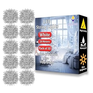 fizzytech 15 meter 60 led white 5mm fairy string lights for home decoration wall diwali christmas wedding amp party decor pack of 10