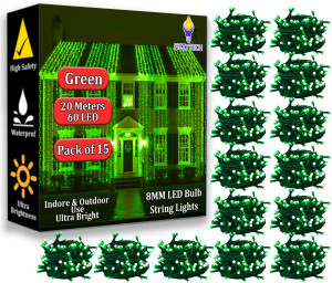 fizzytech 60 leds 20 m green steady string rice lights