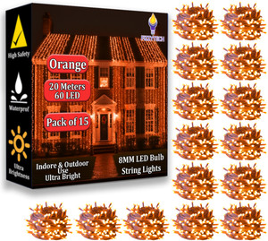 fizzytech 60 leds 20 m orange steady string rice lights