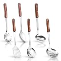FJNATINH Stainless Steel Cooking Utensils Set, Mirror Polished 6 Pieces Kitchen Utensils Set, Kitchen Tools Set With Wooden Handle Non-Stick Heat Resistant,Dishwasher Safe, Easy to Clean