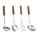 FJNATINH Stainless Steel Wok Spatula,Slotted Spatulas,Ladle,Skimmer Ladle Tool Set,Mirror Polished Cooking Utensils Kitchen Cookware, Pack of 4,Sliver