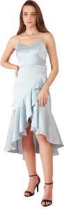 FKUBE Women Ruffled Light Blue Midi Calf
