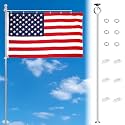 Flag Stabilizer, for 0.7-1.1 Inch Diameter Flagpole, Adjustable Flag Straightener Rod and Detangler Kit with Strong Non-Slip Clips, Stopping Flag Tangling Around Pole（1 Pack, Silvery）