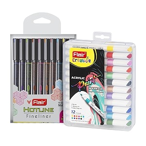 flair creative series 10 colorful shades hotline fineliner amp 12 multicolor shades acrylic paint marker combo  ideal for mandala sketching doodling journal coloring canvas painting diy crafts