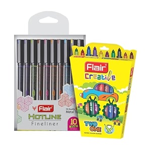 flair creative series 10 vibrant colorful shades hotline fineliner amp 10 bright multicolor shades 2-in-1 watercolor pen art combo  ideal for mandala sketching doodling journal coloring painting