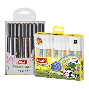 flair creative series 10 vibrant colorful shades hotline fineliner amp 12 multicolor shades silky gel crayons combo  ideal for drawing mandala sketching doodling journal coloring
