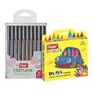 flair hotline 07 to 1 mm metal tip fineliner pen blister pack  light weight body with comfortable grip  ideal for mandala sketching doodling journal amp outline multicolor ink pack of 10 pens
