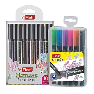 flair creative series 10 vibrant colourful shades hotline fineliner amp 6 bright colour otline pen art combo pack  ideal for mandala doodling journal colouring painting multicolor