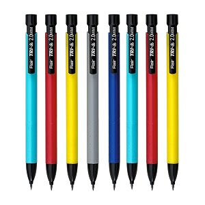 flair creative series 20mm tri-o mechanical pencil  retractable mechanism with extra dark 2b leads  non-stop automatic writing  inbuilt sharpner included  pack of 8