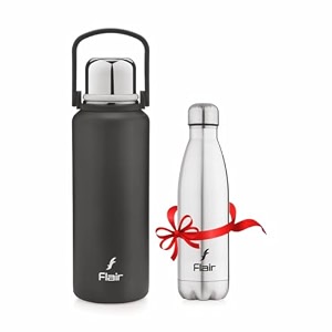 flair drip vaccum insulated steel bottle 1500 ml black  leak proof  office bottle  gym  home  kitchen  hiking  trekking black 2000 ml