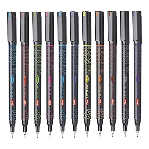 flair hotline 07 to 1 mm metal tip fineliner pen blister pack  light weight body with comfortable grip  ideal for mandala sketching doodling journal amp outline multicolor ink pack of 10 pens