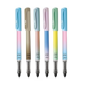 flair inky move fountain pen blister pack  attractive matte finish pastel body colors  free 2 pieces x-large jumbo cartridges each pack  blue ink pack of 6