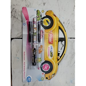 flair inky series cars liquid ink fountain pen blister pack  free 2 pieces x-large jumbo cartridges with each pack  cute amp stylish pen for kids girls boys students teens gifts  blue ink pack of 6
