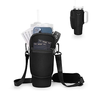 water bottle carrier bag for stanley tumbler 40 oz with handle water bottle holder with pouch and adjustable strap sleeve accessories with pocket for 40 oz cup black