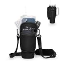 Water Bottle Carrier Bag for Stanley Tumbler 40 oz with Handle, Water Bottle Holder with Pouch and Adjustable Strap, Sleeve Accessories with Pocket for 40 oz Cup (Black)