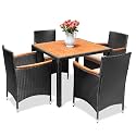 Flamaker Patio Dining Set for 4 Outdoor Acacia Wood Table and Chairs, Gray