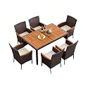 Flamaker Patio Dining Set for 6 Outdoor Acacia Wood Table and Chairs, Brown