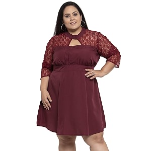 Flambeur Womens Crepe A-Line Knee-Length Dress