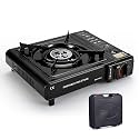 FlameGuard Pro Portable Butane Gas Camping Stove | Lightweight Outdoor Cooking Burner with Auto Piezo Ignition | Adjustable Flame & Overvoltage Protection (Gas Canister Not Included) - Black