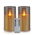 wemarry Flameless Candles Acrylic Glass Pillars 3" D x 6" H Battery Operated Flickering Candles Include 8-Key Remote with Timer Function 400+ Hours (Gray, Warm Light 2 Pack)
