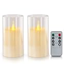 wemarry Flameless Candles Acrylic Glass Pillars 3" D x 6" H Battery Operated Flickering Candles Include 8-Key Remote with Timer Function 400+ Hours (Pure White, Warm Light 2 Pack)