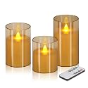 wemarry Flameless Candles 4" 5" 6" Acrylic Glass Pillars 3" Diameter Battery Operated Flickering Candles Include 8-Key Remote with Timer Function 400+ Hours (Amber, Warm Light 3 Pack)