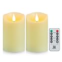 Flameless Candles, Battery Operated Candles with Remote and Timer, 3" x 6", Set of 2, LED Candle Flickering Electric Pillar Candle, Ivory Real Wax for Home Wedding Birthday Decoration